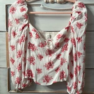 Novella Birch White/ Pink Puff Sleeve Top - Sz Small